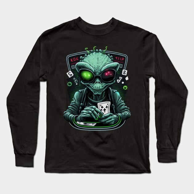 Funny Aliens Digital Artwork - Birthday Gift Ideas For Poker Player Long Sleeve T-Shirt by Pezzolano